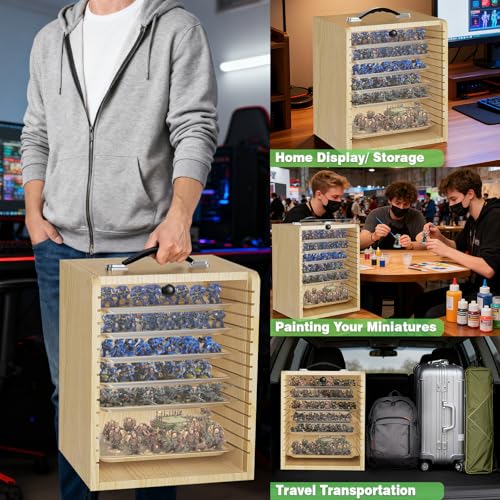 Miniature Storage Case for Collectibles Miniatures, Wooden Display Cases with 6 Trays, Miniature Display Case Miniatures Transport Case (Natural Pine) - color: Natural Pine