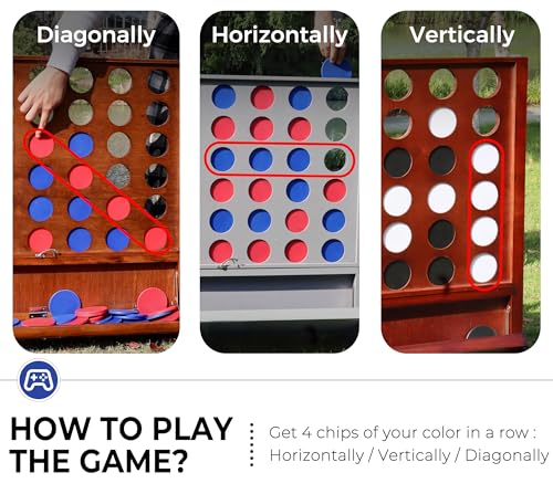 Giant Wooden 4 in A Row Game for Indoor or Outdoor Games | Built-in Foldable Tray, Wall Mounted or Set-up on Ground, Carrying Case - style: Classic