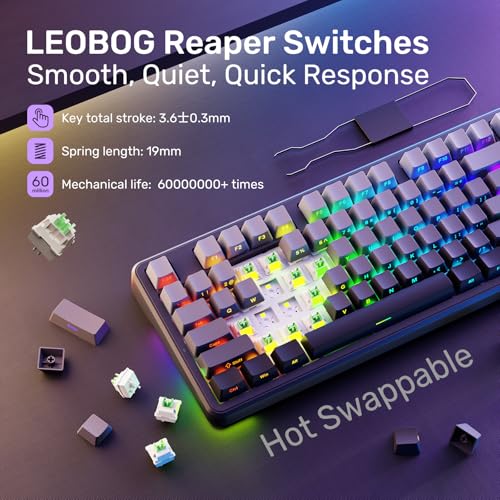 AULA Wireless Mechanical Purple Keyboard, Full Size Gaming Keyboards | Tri-Mode Bluetooth/2.4G/USB-C,8000mAh,RGB Backlit,Programmable 98 PBT Keycaps, Hot Swappable Pre-lubed Reaper Switches - color: Gradient Purple