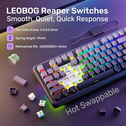 AULA Wireless Mechanical Purple Keyboard, Full Size Gaming Keyboards | Tri-Mode Bluetooth/2.4G/USB-C,8000mAh,RGB Backlit,Programmable 98 PBT Keycaps, Hot Swappable Pre-lubed Reaper Switches - color: Gradient Purple