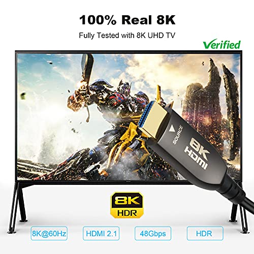 Real 8K HDMI Fiber Optic Cable 75ft, CL3 Rated, Ultra High Speed 48Gbps HDMI 2.1 Over Fiber, Supports 10K, 8K@60Hz, 4K@144Hz/120Hz/60Hz, HDCP 2.2 & 2.3, 4:4:4, eARC, Dynamic HDR 10, 3D (75ft) - size: 75 feet (Fiber HDMI)
