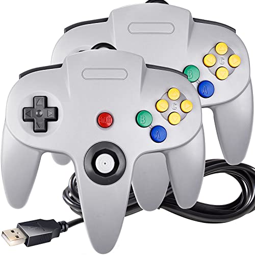 iNNEXT 2 Pack USB N64 Controller, Wired PC Gamepad [3D Analog Stick] Compatible for Windows PC iOS MAC Linux Raspberry Pi Genesis Higan Project 64 Retropie OpenEmu Emulator (Plug & Play) (Grey)