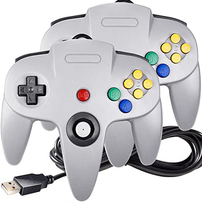 iNNEXT 2 Pack USB N64 Controller, Wired PC Gamepad [3D Analog Stick] Compatible for Windows PC iOS MAC Linux Raspberry Pi Genesis Higan Project 64 Retropie OpenEmu Emulator (Plug & Play) (Grey)