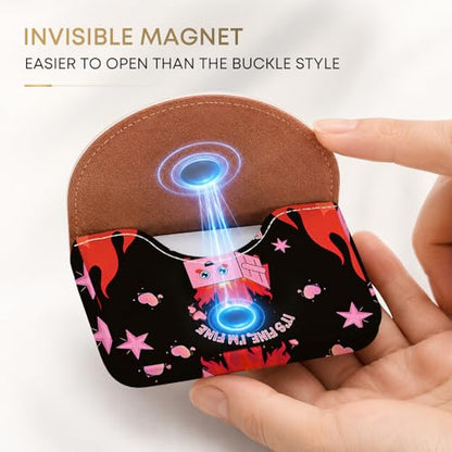 Business Card Holder，PU Leather Business Card Case Wallet Dumpster Fire | Pocket Travel Name Card Case for Men and Women Gift，Portable Magnetic Business Card Carrier for Purse - color: Dumpster Fire