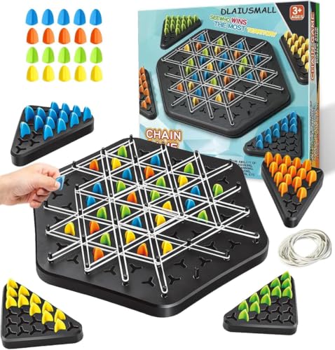 Chess Game, 2 to 4 Players Chain Chess Desktop Puzzle Interactive Game for Kids, Rubber Band Board Game for Family Funand Strategy Play