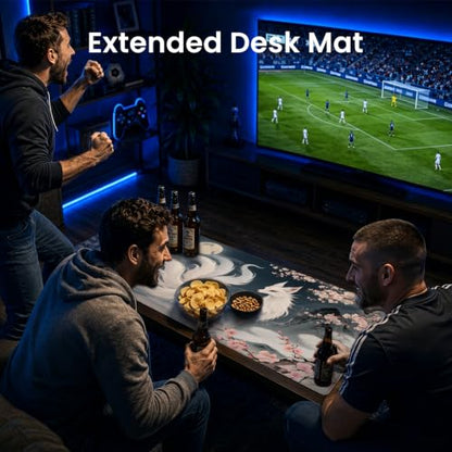 Large Fox Mouse Pad, Chinese Landscape Gaming Desk Mat 31.5X15.7 | HD Print, Non Slip Rubber Base, Waterproof Fabric Top, Stitched Edges, Ideal Gift for Dorm, Home, Office & Back to School - color: Pink