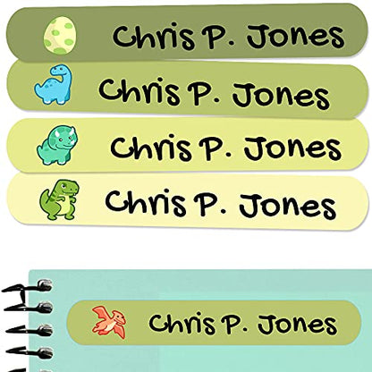50 Personalized Adhesive Labels to Mark Objects 2.3 x 0.4 in. Waterproof Stickers to Mark School Supplies, Books, kindergartens Goods, Summer Camps, Children's Toys, etc. - color: Dinosaurs