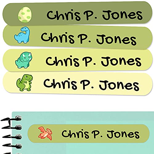 50 Personalized Adhesive Labels to Mark Objects 2.3 x 0.4 in. Waterproof Stickers to Mark School Supplies, Books, kindergartens Goods, Summer Camps, Children's Toys, etc. - color: Dinosaurs