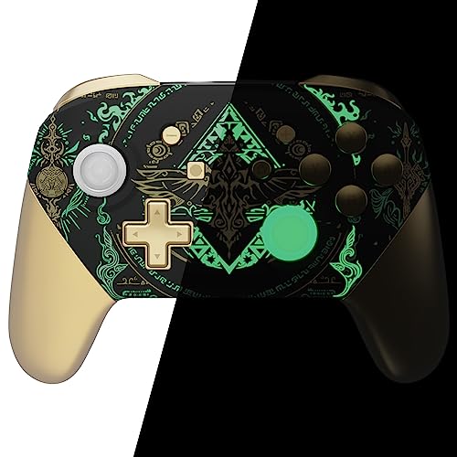 eXtremeRate Glow in Dark - Totem of Kingdom Black Faceplate Backplate Handles for Nintendo Switch Pro Controller, Replacement Grip Housing Shell Cover and Buttons for Switch Pro Controller - color: Glow in Dark - Totem of Kingdom Black