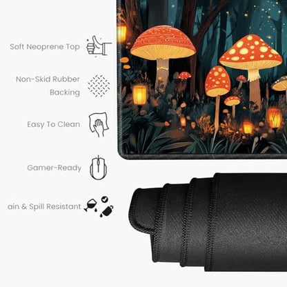 Large Mouse Pad Gaming Desk Pad Mushroom Mousepad for Wireless Mouse XXL 31.5''X15.75'' Big Desk Mats Extended Mouse Mat of Girl Desktop Computer with Coaster - color: Mushroom, size: 31.5''x15.75''