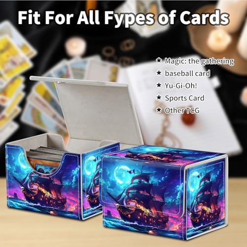 Stylish MTG Deck Box for 110+ Cards, Magnetic Commander Deck Case with Bonus Game Card Pouch, Durable Storage for TCG and Sleeved Magic Cards, Pirate Ship - color: Pirate Ship