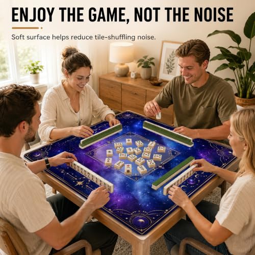 Purple Galaxy Mahjong Mat for Table 31.5 x 31.5 Non Slip Noise Mah Jongg Mats for Dominoes Poker Card Board and Tile Games Gifts - color: Purple Galaxy