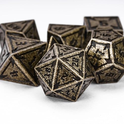 UDIXI Metal Dice Set D&D RPG Metal DND Dice Set for Tabletop Game (Bronze) | 7-Pieces, Lozenge Pattern, Zinc Alloy Material, Gorgeous Gift Case, DM Gift, for Dungeons and Dragons Role Playing Games - color: Brass