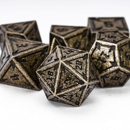 UDIXI Metal Dice Set D&D RPG Metal DND Dice Set for Tabletop Game (Bronze) | 7-Pieces, Lozenge Pattern, Zinc Alloy Material, Gorgeous Gift Case, DM Gift, for Dungeons and Dragons Role Playing Games - color: Brass