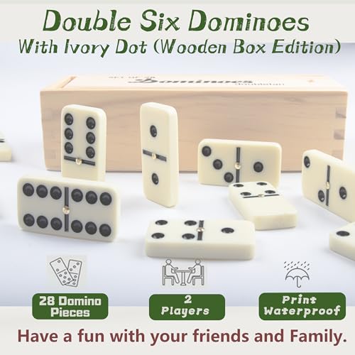 Smilejoy Dominoes Set for Adults, Domino Set for Classic Board Games, Double 6 Domino Game Set 28 Pieces with Natural Wood Case (2 Players) - style: Medium