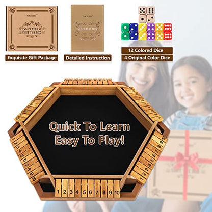 Nicecho 2-6 Players Shut The Box Dice Game, Wooden Board Table Math Game with 16 Dice, Classics Tabletop Games for Kids Adults, Family,Classroom,Home,Party or Pub - color: Brown