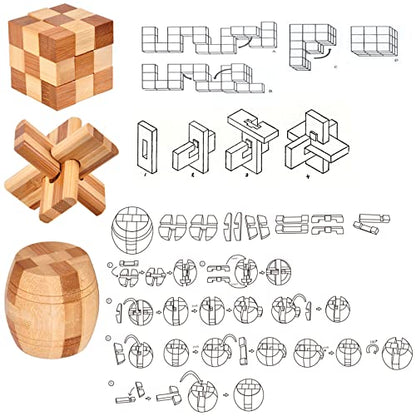 VolksRose 12pcs Wooden Brain Teaser Puzzles, IQ Challenge Puzzle Games, Logic Smart Mind Puzzle Box Lock Toy Removing Assembling 3D Small Puzzle Gift Set for Adults Teenagers Kids, 1.8inch 4.5cm - color: A-12pcs-4.6cm