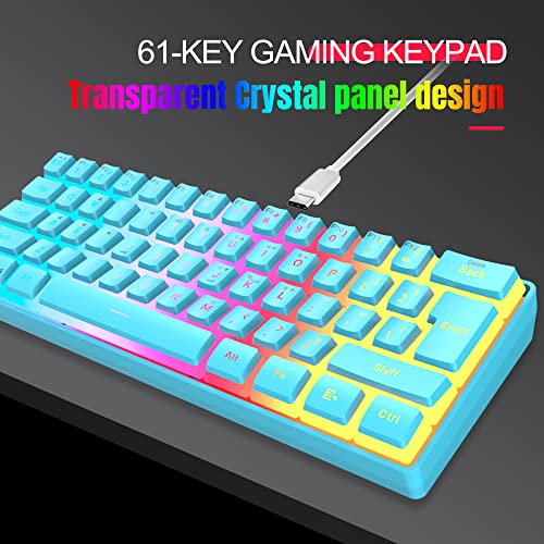 DGG 60% Wired Gaming Keyboard, Pudding Keycaps with Translucent Layer, RGB Backlit Ultra-Compact Small Keyboard, Waterproof Mini Compact 61 Keys Keyboard for PC/Mac Gamer, Typist, Travel, Blue - color: Blue