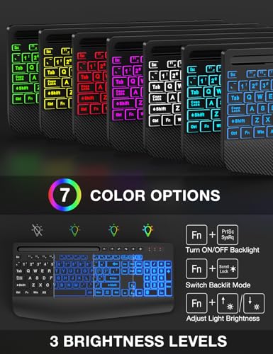 Wireless Keyboard and Mouse Combo, 9 Backlit Effects, Large Print | Phone Holder, 2.4G Lag-Free Ergonomic Keyboards, KM22 MAX Rechargeable Easy to See Set for Computer, Laptop, PC - color: Textured Black