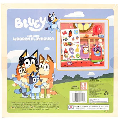Horizon Group USA Bluey Magnetic Wooden Playhouse, 18 Piece Activity Set, Includes 2 Wooden Dolls House, Great Toys for Kids, Fun Birthday Party Activity, House Playset - color: Bluey House Playset