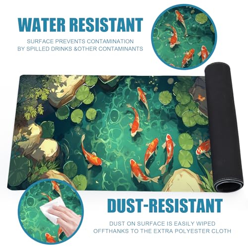 Large Gaming Mouse Pad, Desk Mat, XL Extended Big Mousepad with Non-Slip Rubber Base Stitched Edges, Computer Keyboard Mat for Office Home, 31.5x11.8in, Japanese Koi Fish Pond - color: Koi Fish