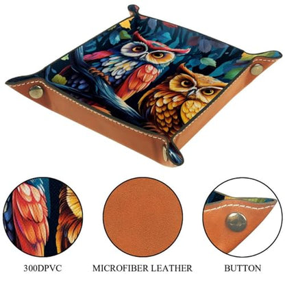 Colorful Owls in a Tree Dice Tray PU Leather Dice Rolling Tray Folding Dice Holder for Dice Games, Like RPG, DND and Other Table Games - color: Multi 6