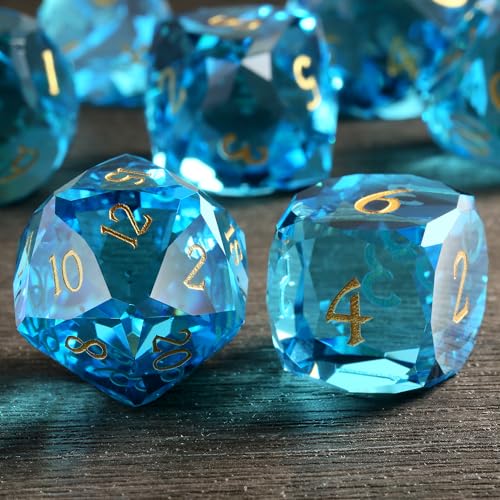 DNDND 7-Piece Glass Dice Set - Multifaceted Blue RPG Dice Set for DND, Tabletop Gaming, Collectors | Premium Gift Box & Durable Design (Blue) - color: Blue