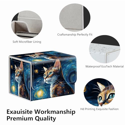Strong Magnet Card Case Deck Box Mtg Card Box Playing Card Box Tcg Up to 200 Cards Creative Pattern Trading Card Storage Box for Collectible Card Games for MTG Cards, Cute Cat With Starry Night - color: Cute Cat With Starry Night