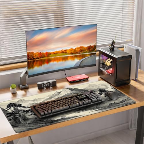 35.4 x 15.7 Inches Chinese Ink Painting Mountain Landscape Gaming Mouse Pad, XXLExtended Desk Mat with Non-Slip Rubber Base - color: With Chinese Ink Painting Mountain Landscape Design