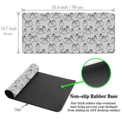 Gaming Mouse Pad White, Big Mouse Pads Office Desk Pad, XXL Mousepad Non-Slip Rubber Base Waterproof with Stitched Edges, 35.4 X 15.7 inch for Work/Game/Office/Home Little Penguin Isolated - color: Little Penguin Isolated