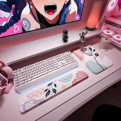 Ospelelf Mouse Pad with Wrist Rest and Keyboard Wrist Rest, Ergonomic Wrist Rest for Computer, Office, Gaming, Pink - color: Pink Plant