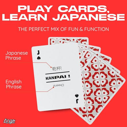 Lingo Japanese Playing Cards in Premium Travel Tin | Learn Japanese Vocabulary & Phrases for Adults & Beginners | Luxury Gift Box for Japan Travelers & Anime Fans | Language Flashcard Deck