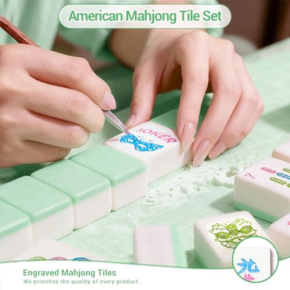 American Mahjong Tile Set, 166 Tiles (1.2”), Cute Mini Tiles - Mint Green | Mahjong Tile Set with Carrying Bag, Dice, Mat, Portable Travel Complete Game Set for Home Outdoor Enthusiast Gift - color: Mint Green