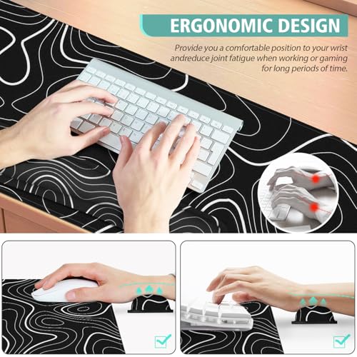4 in 1 Large Mouse Pad,Keyboard Wrist Rest Set,Desk Mat with Stitched Edges Thicken Desk Pad,Wrist Support for Keyboard and Mouse,Desk Mat for Home Office Game(Black Marble) - color: Black Marble