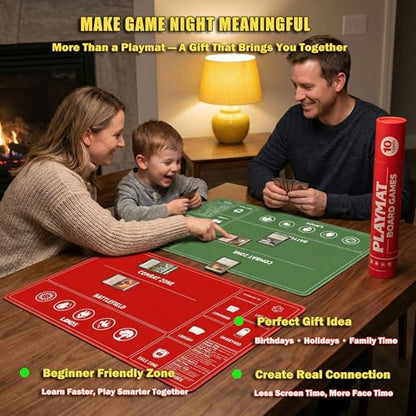 Card Game Playmat for MTG, TCG with Storage Tube Case – 2 Pack Trading Card Games Playmat with Zones & Phase Guide for Beginner Causal Player, Compatible with MTG Commander & TCG Play - Red/Green - color: Red+green