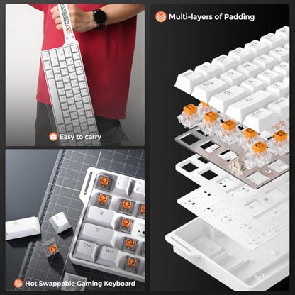 DAREU EK60 HE Rapid Trigger Gaming Keyboard Wired, 0.01mm RT Accuracy Adjustable, Hall Effect Magnetic Switch Hot Swappable, SOCD, 8000Hz Polling, RGB Backlit, 60% Compact Design for Laptop/PC - color: White