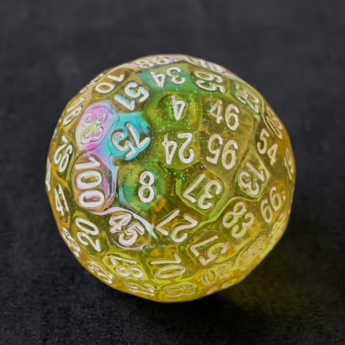 Bescon Dazzling Yellow 100 Sided Dice, Game Dice D100, Polyhedral Solid 100 Sides Dice 45MM in Diameter (1.8inch) - color: D100 Dazzling Yellow