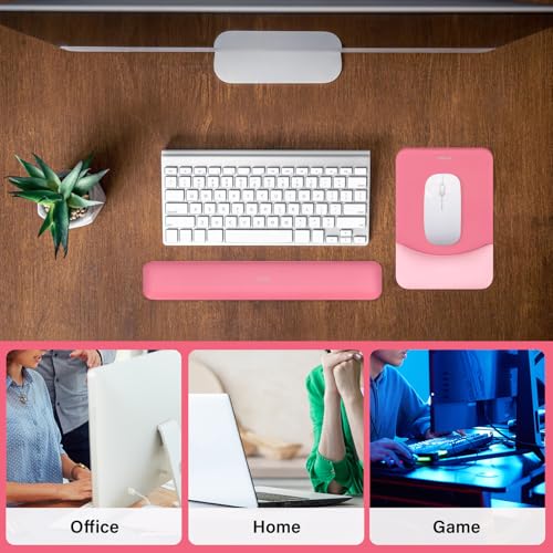 MOSISO Wrist Rest Support Mouse Pad & Keyboard Set, Melon Pink | Rectangular Ergonomic Mousepad, Non-Slip Base, Home/Office Pain Relief & Easy Typing, Neoprene Cloth & Raised Silicone Lining - color: Melon Pink
