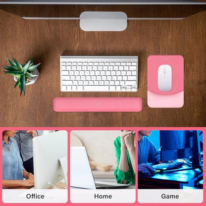 MOSISO Wrist Rest Support Mouse Pad & Keyboard Set, Melon Pink | Rectangular Ergonomic Mousepad, Non-Slip Base, Home/Office Pain Relief & Easy Typing, Neoprene Cloth & Raised Silicone Lining - color: Melon Pink