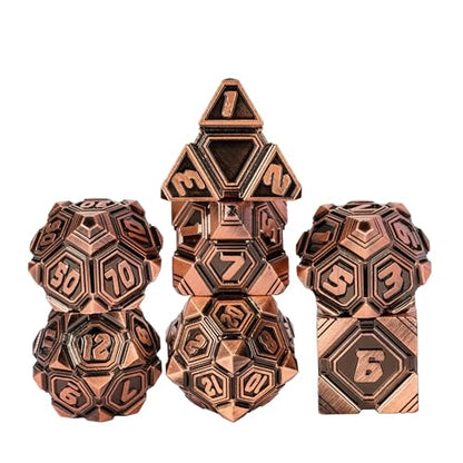 Metal UFO Dice Set, 7 Die Metal Polyhedral Dice Set for DND Dungeons and Dragons Role Playing Games,with Skull Bag.(Ancient Red Copper) - color: Ancient Red Copper