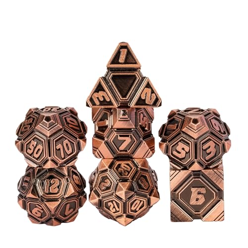 Metal UFO Dice Set, 7 Die Metal Polyhedral Dice Set for DND Dungeons and Dragons Role Playing Games,with Skull Bag.(Ancient Red Copper) - color: Ancient Red Copper