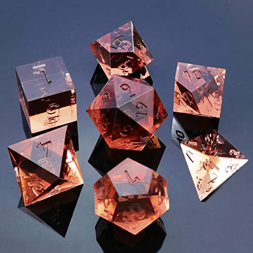 Bescon Crystal Clear (Unpainted) Sharp Edge DND Dice Set of 7, Razor Edged Polyhedral D&D Dice Set for Dungeons and Dragons Role Playing Games, Coffee Color - color: Coffee