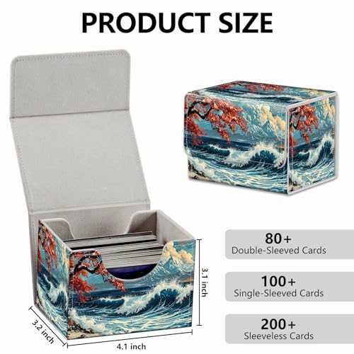 Strong Magnet Card Case Deck Box Mtg Card Box Playing Card Box Magic Deck Box Tcg Up to 200 Cards Creative Pattern Trading Card Storage Box for Collectible Card Games, Great Wave Beach Towel - color: Great Wave Beach Towel