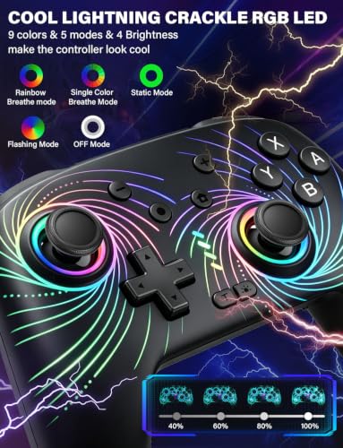 ZRZLMVP Switch Controllers Wireless for Nintendo Switch/OLED/Lite/Switch 2 | 1000mAh Rechargeable Switch Pro Controller, Switch Control with 9 Colors LED Light, Turbo, Vibration, 6 Axis Gyro, Wake Up - color: Pitch Black
