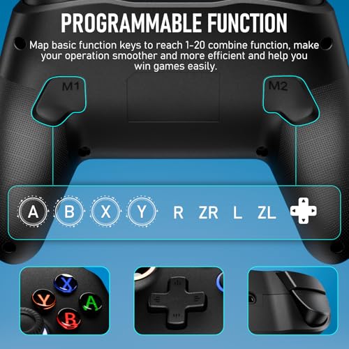 Diswoe Wireless Switch Controller for Switch/Lite/OLED Controller, Switch Controller with a Mouse Touch Feeling on Back Buttons, Extra Switch Pro Controller with Wake-up,Programmable, Turbo Function - color: Black+LED