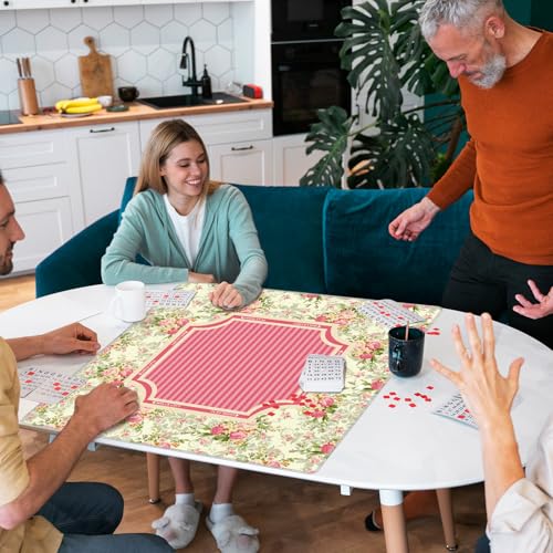 Preppy Hot Pink Striped Mahjong Mat 31.5"x31.5", Grandmillennial Rose Floral Non-Slip Noise Reduction Gaming Mat for American Mahjong Poker Card Board Games Dominoes - color: Preppy Hot Pink Striped