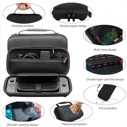 Accessories Bundle for Nintendo Switch OLED, Travel Carrying Bag Case, Screen Protector, Charger & Cable, Game Holder and Headphones 18 in 1 Accessory Kit - size: 18 in 1 for Switch OLED