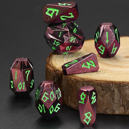 FONVGOGO Metal DND Dice Set for Dungeons and Dragons - 7-Piece Polyhedral RPG D and D Dice Set with Unique Cool Stonehenge Design & Cardboard Box - for Tabletop Gaming Gifts (Brown Green) - color: S Brown Green