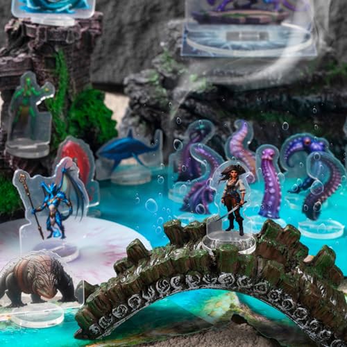 iPEAU|DND Miniatures Coastal Swamp & Underwater Campaign Dungeons and Dragons Starter Set Minis for D&D 5E Pathfinder Flat Acrylic Figures TTRPG Tabletop RPG Games Accessories Gift for DM - style: 2d-mini-CoastalA