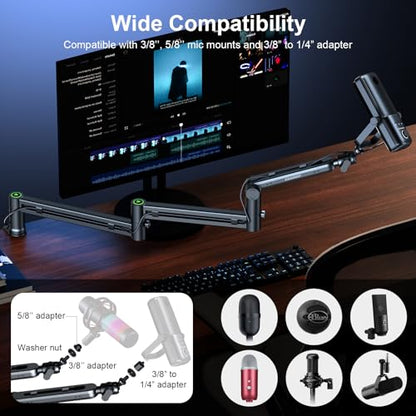 Microphone Arm,Aokeo AK-58i Desk Low Profile Mic Boom Arm Stand,Suitable For Blue Yeti,Snowball iCE,HyperX QuadCast,SoloCast,Elgato Wave,Etc - color: AK-58i (Black)